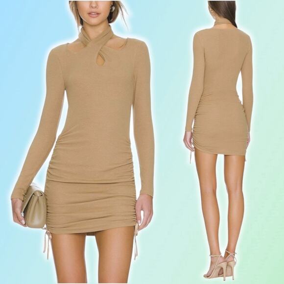 NWT HEARTLOOM Veronica Halter Cut Out Mini Dress Sz XS Camel - Picture 1 of 5